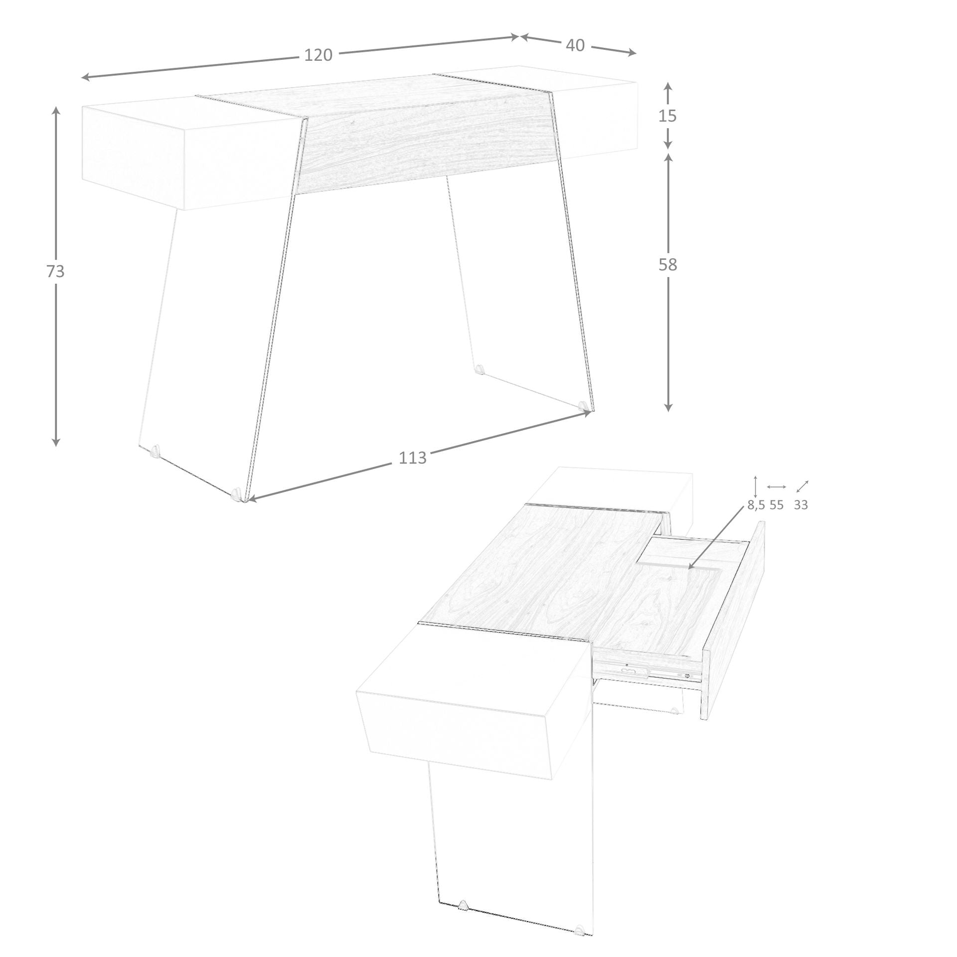Consola rectangular madera gris, nogal y cristal templado