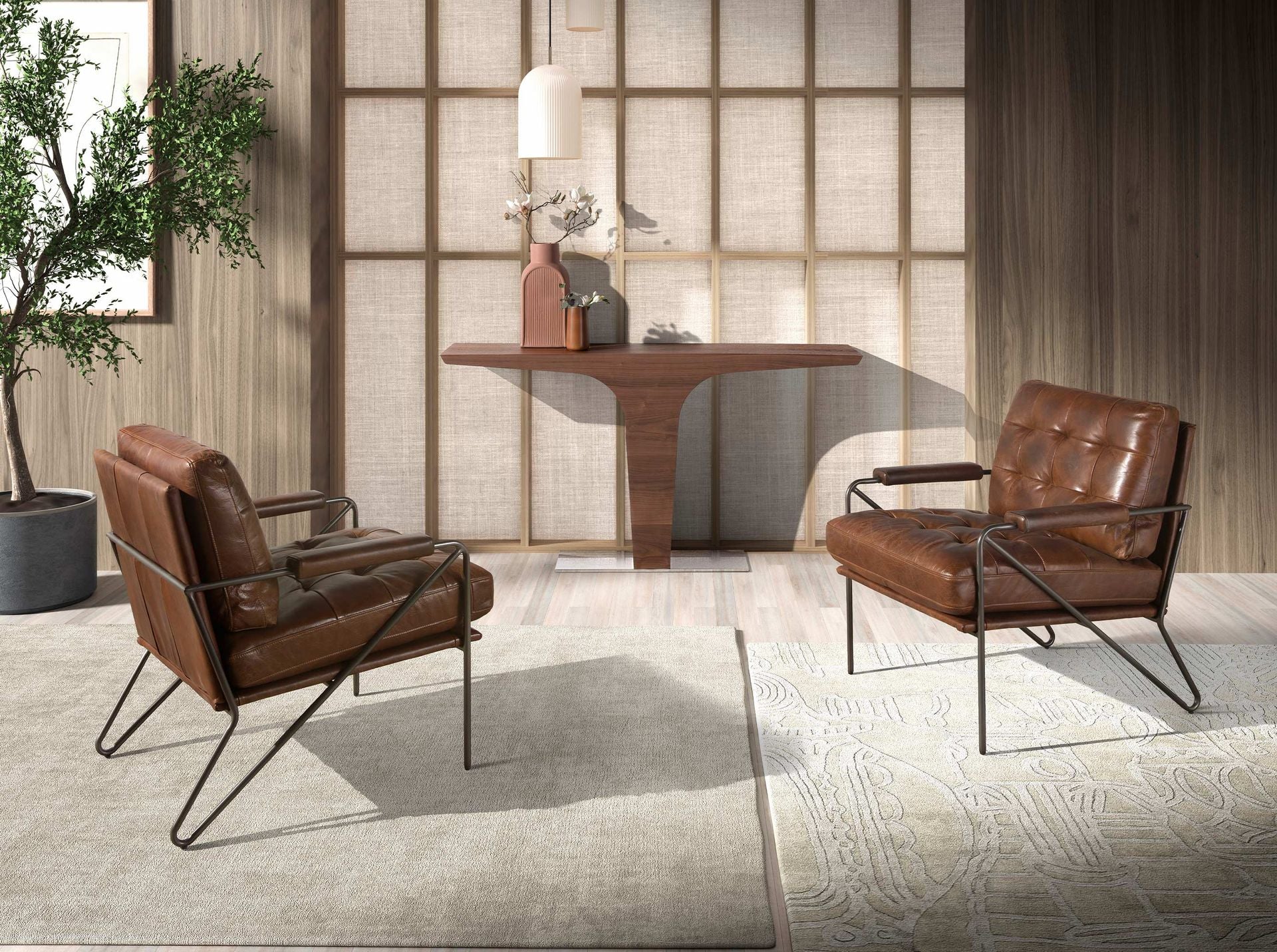 Consola rectangular nogal y base acero cromado