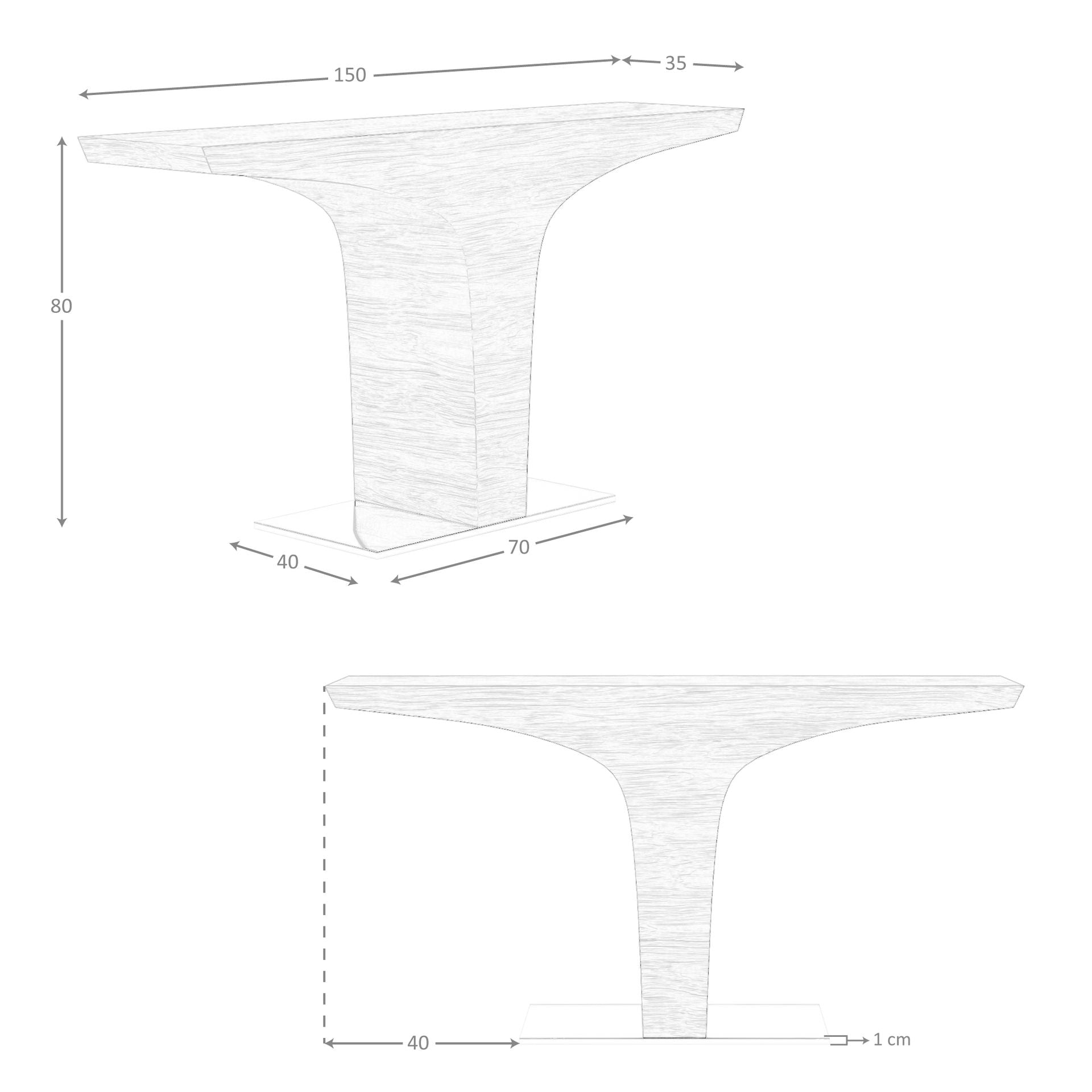 Consola rectangular nogal y base acero cromado