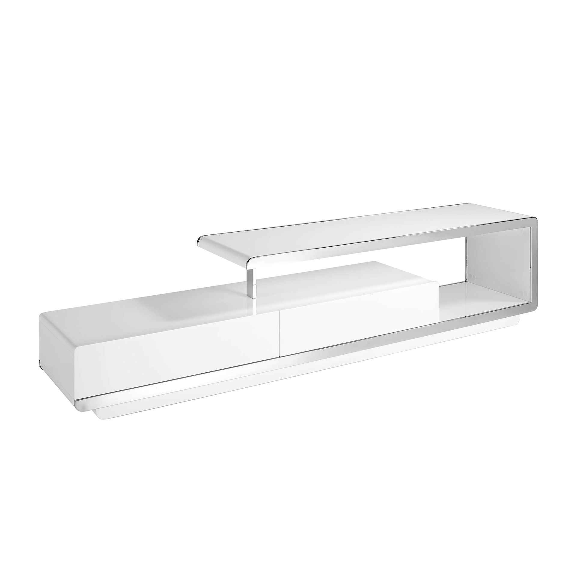 Mueble TV madera blanco y base acero cromado