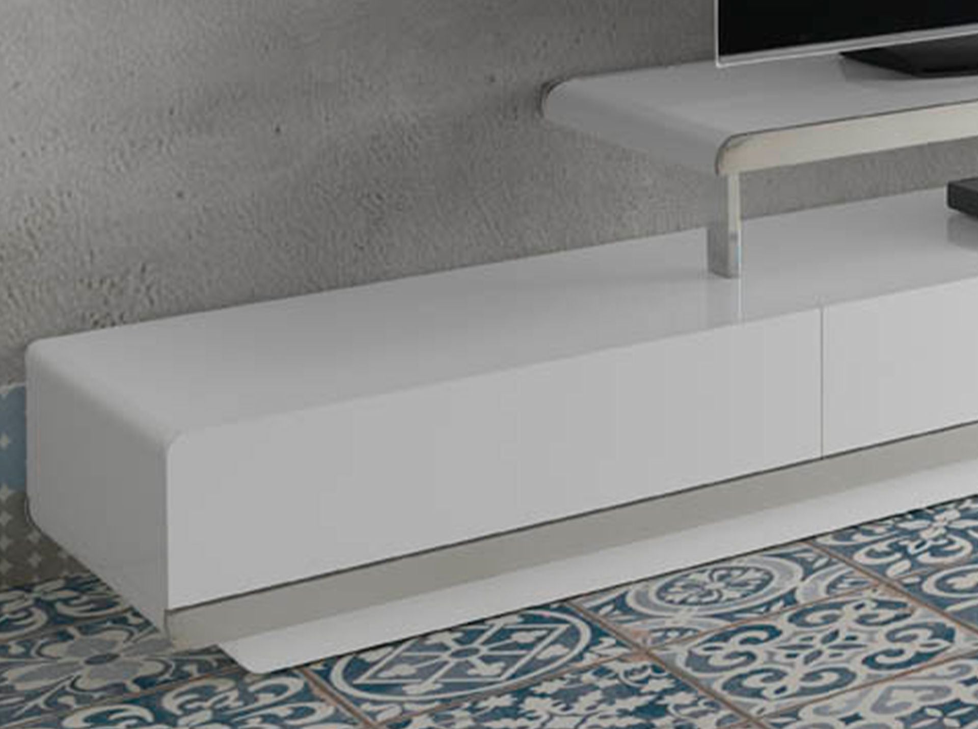 Mueble TV madera blanco y base acero cromado