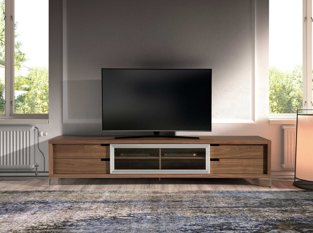 Mueble TV nogal y acero cromado