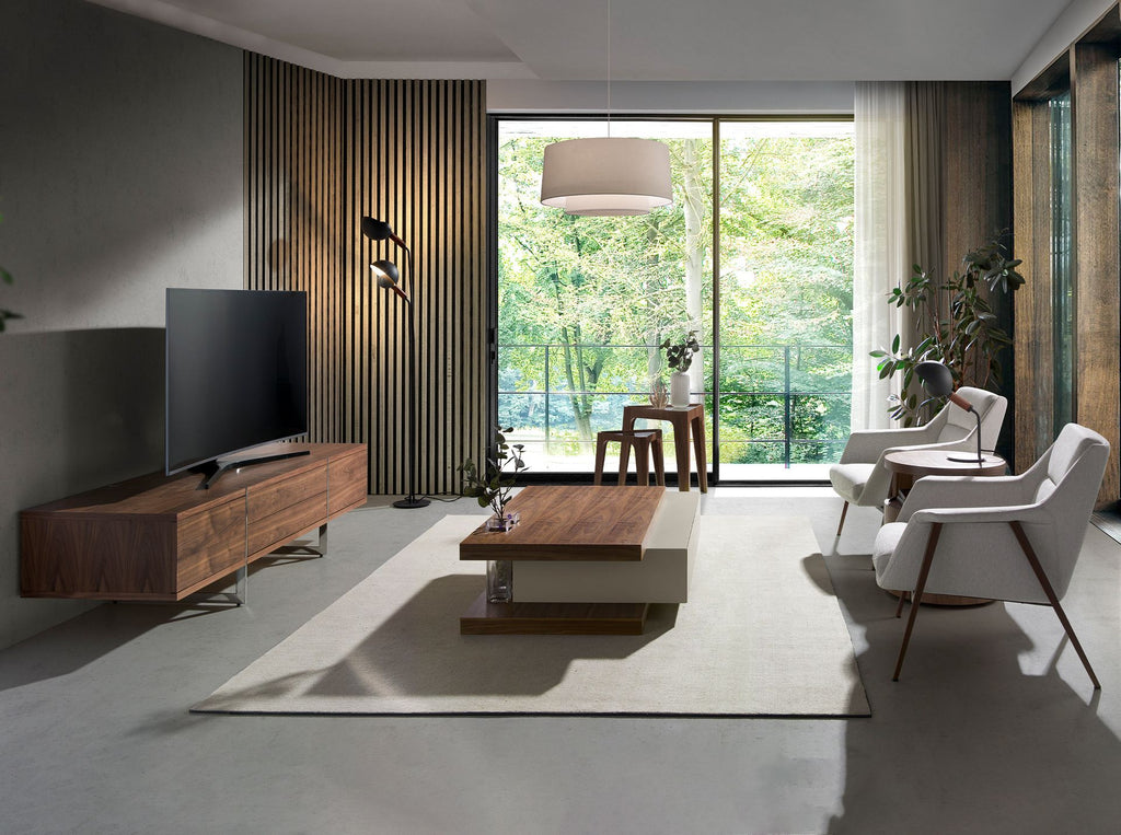 Mueble TV nogal y acero cromado