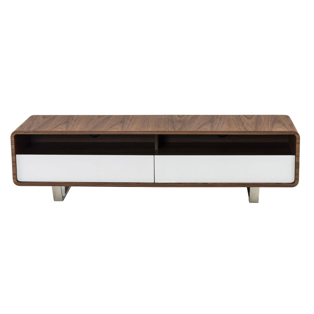 Mueble TV madera blanco, nogal y acero cromado