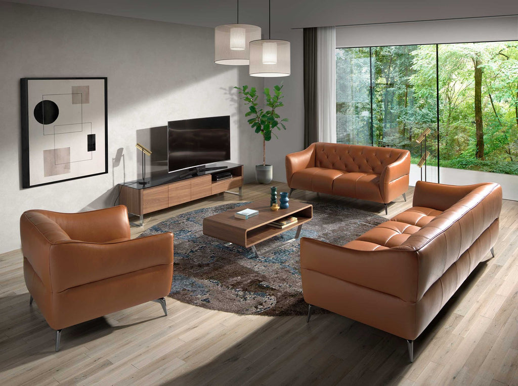 Mueble TV nogal, acero cromado y tapa de cristal negro