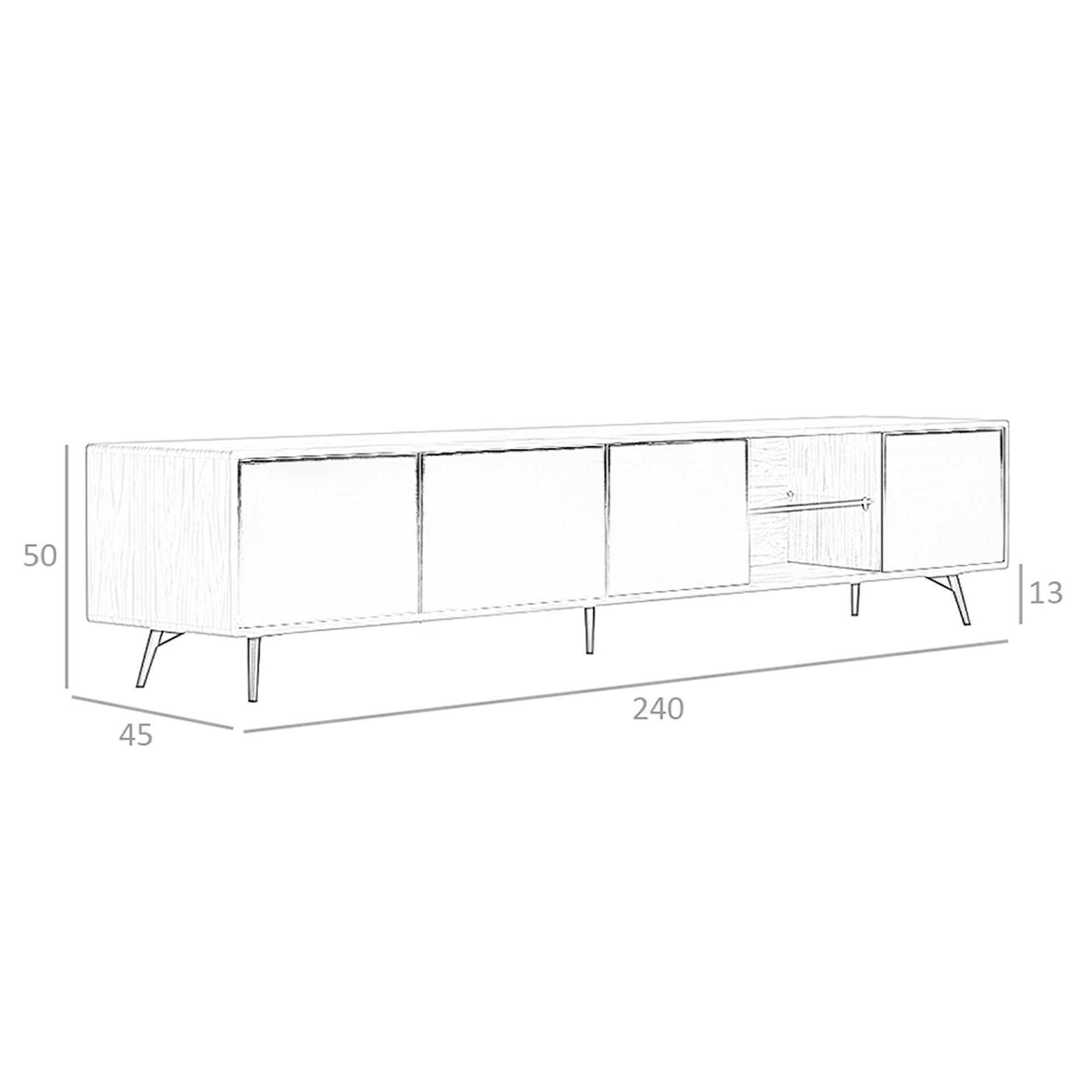 Mueble TV cristal negro efecto espejo, nogal y acero negro