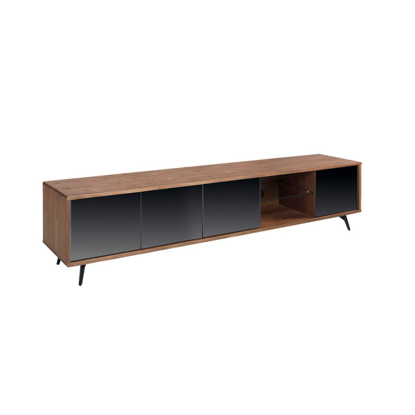 Mueble de TV de cristal negro efecto espejo, nogal y acero negro 240x45x50 cm