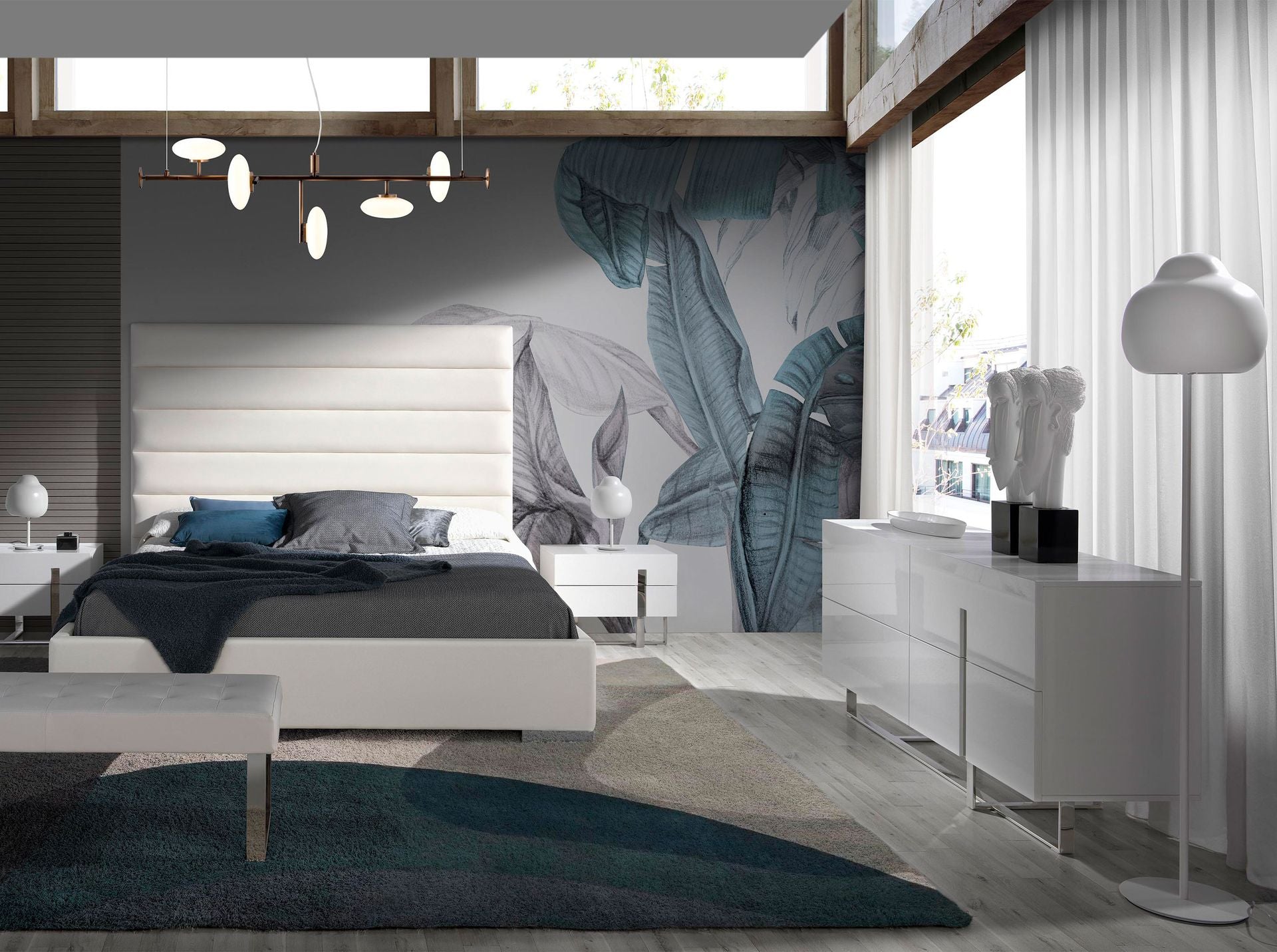 Aparador madera blanco y acero cromado