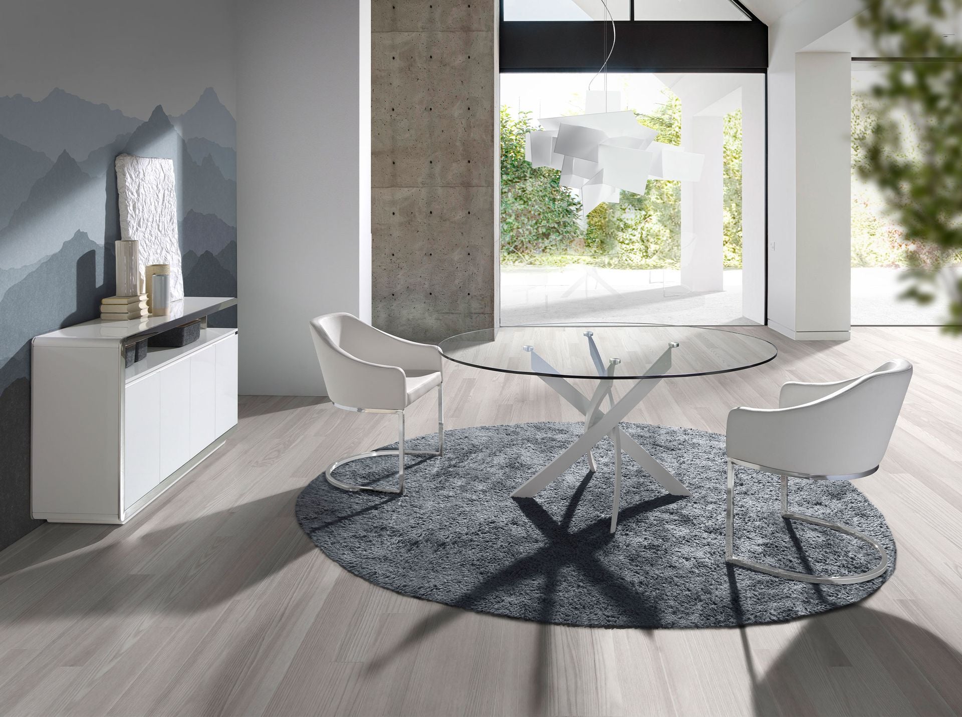 Aparador madera blanco y base acero cromado