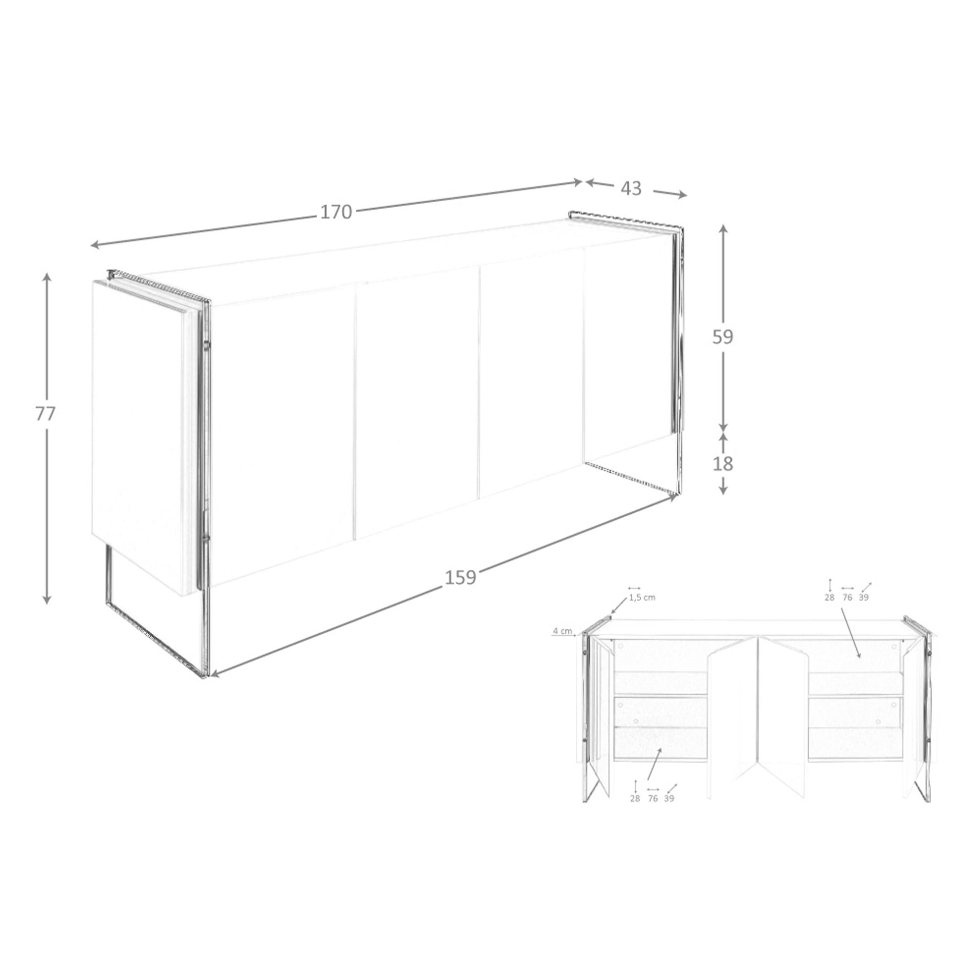 Aparador madera blanco y cristal templado