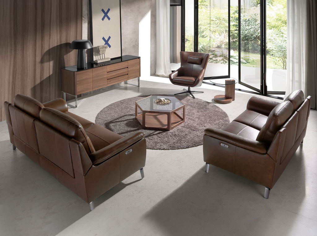 Aparador nogal, acero cromado y tapa de cristal negro