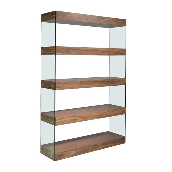 Prestatgeria 122x38x183 cm de noguera amb laterals de vidre trempat