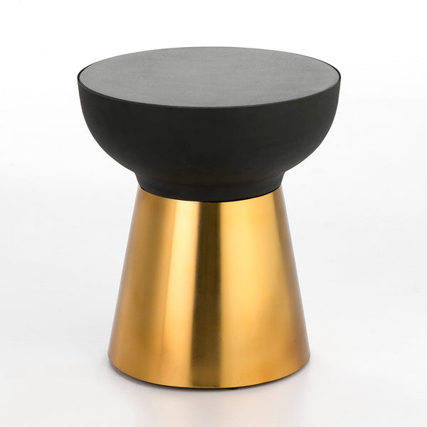 Mesa auxiliar 40x40x43 cm de granito negro y metal dorado