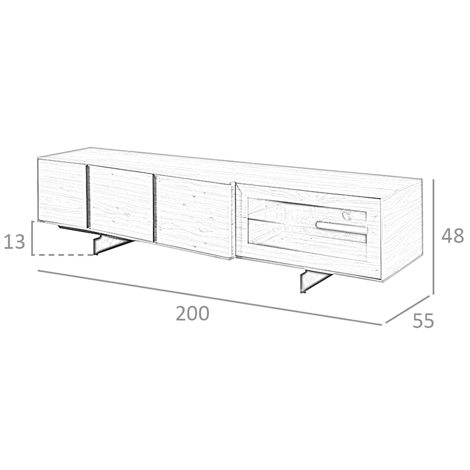 Mueble TV nogal y acero negro con iluminación interior
