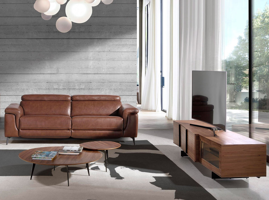 Mueble TV nogal y acero negro con iluminación interior