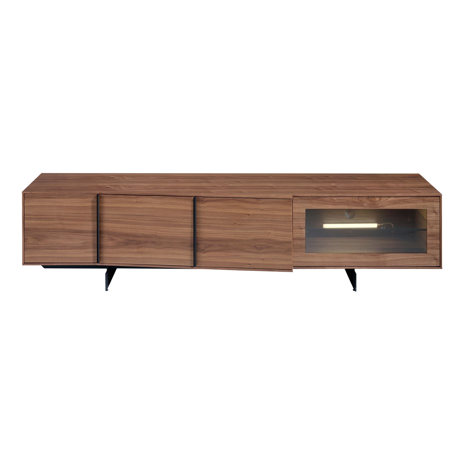 Mueble TV nogal y acero negro con iluminación interior