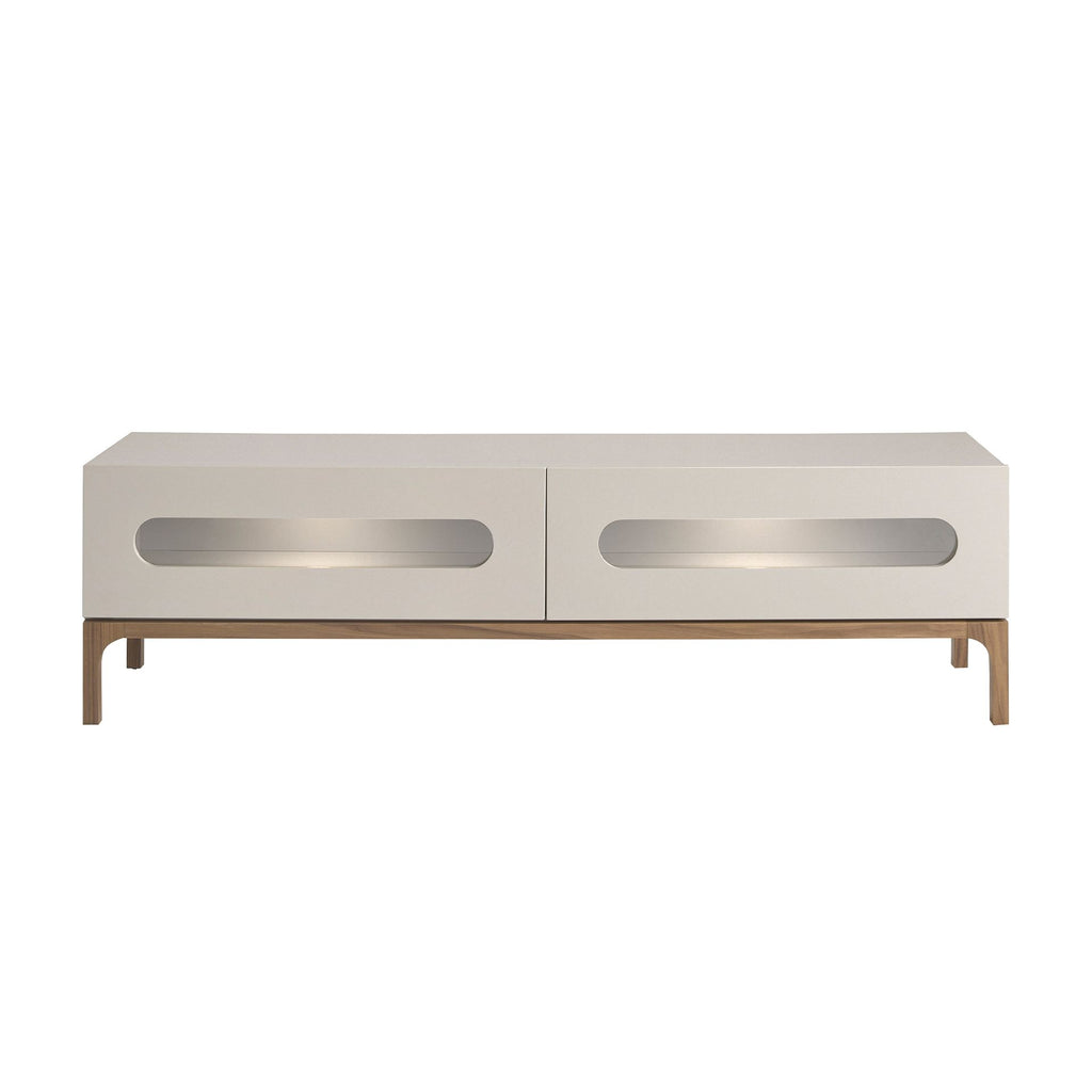 Mueble TV madera gris y nogal con iluminación interior