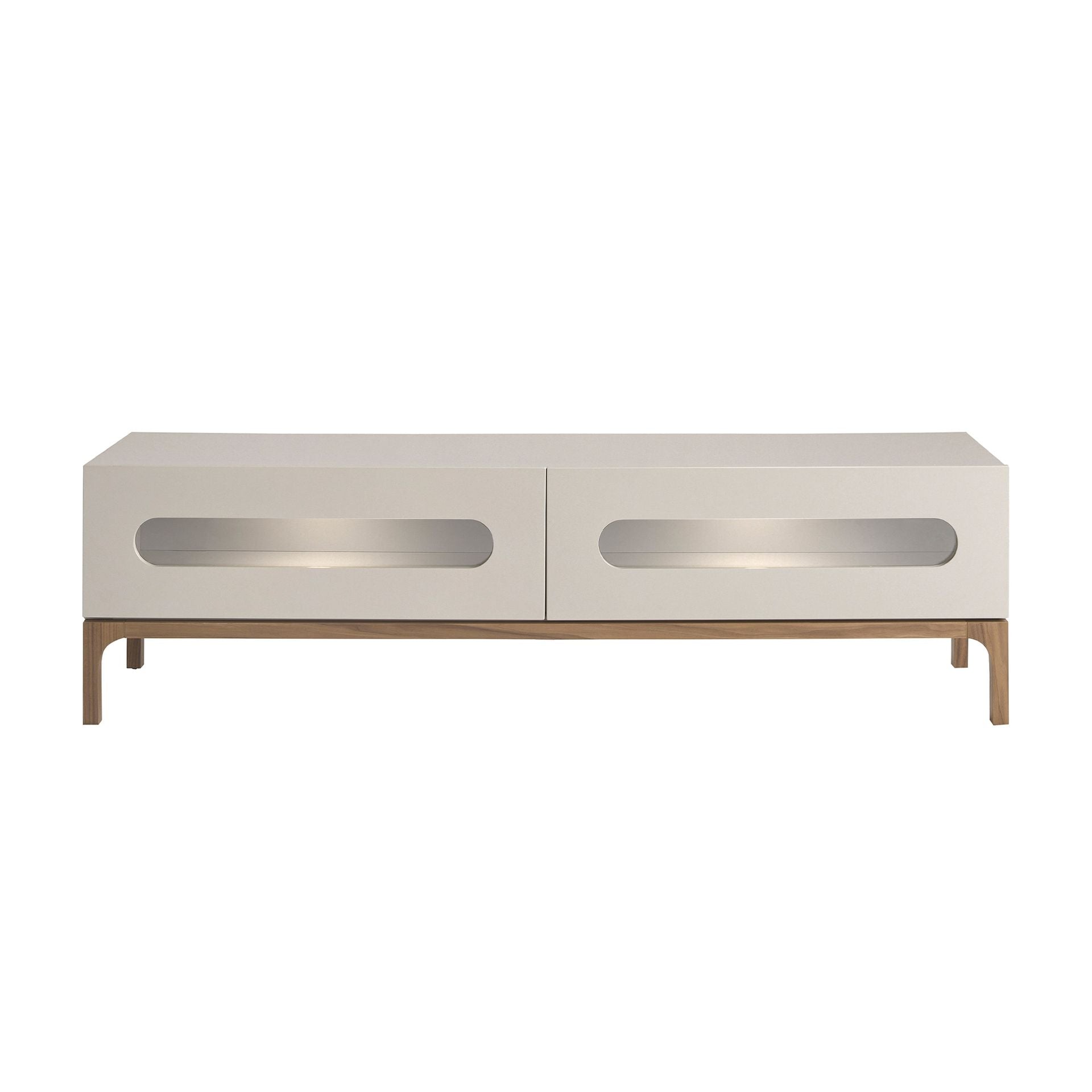 Mueble TV madera gris y nogal con iluminación interior