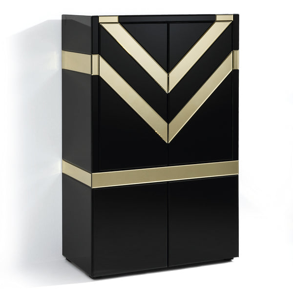 Moble bar de vidre negre i mirall daurat 88x45x140 cm