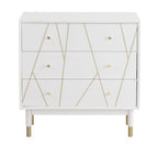 COMODA 3 CAJONES LACADA EN BLANCO CON FRONTIS DECORADO EN ORO