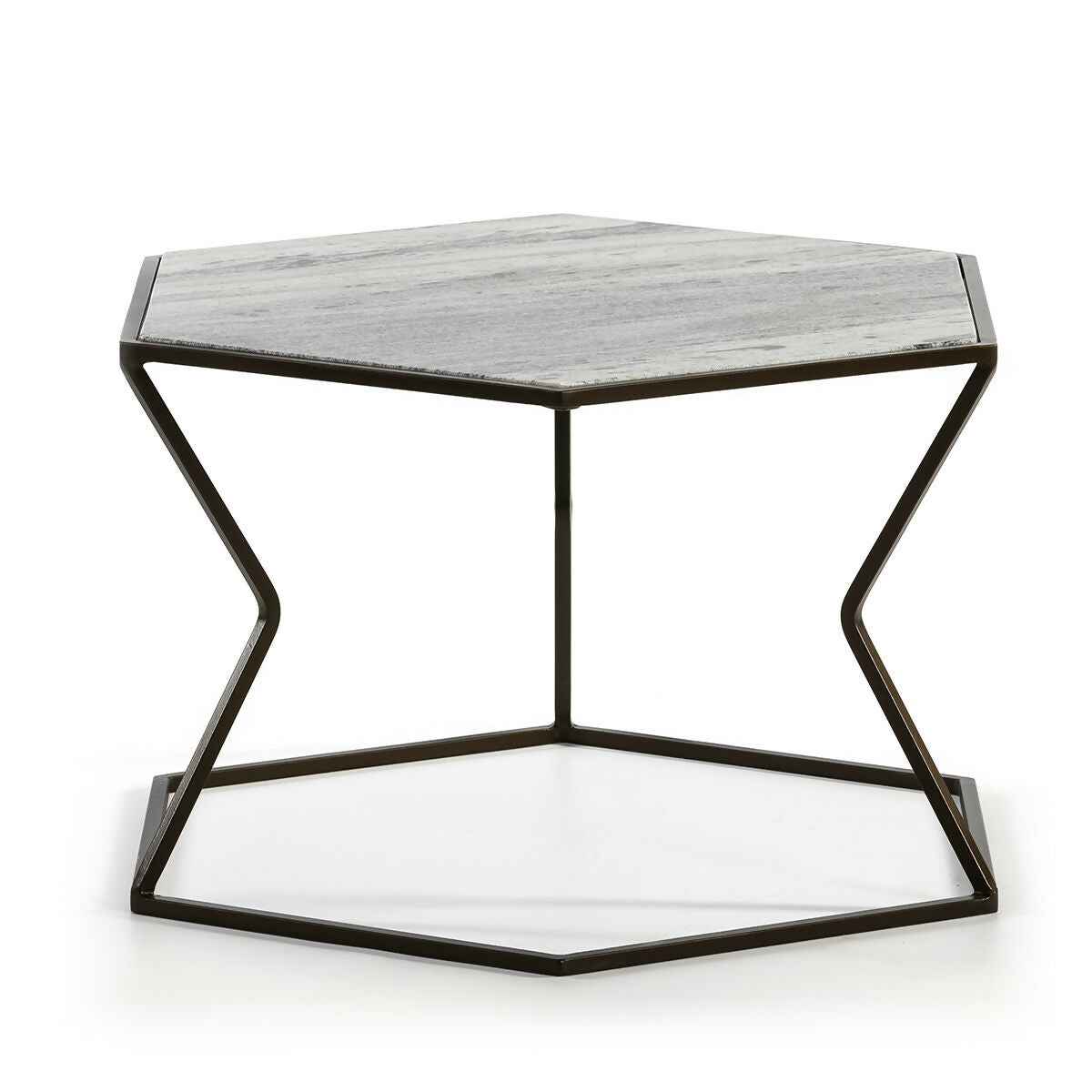 Mesa de Centro 61x61x41 Mármol Claro/Metal Marrón Oscuro