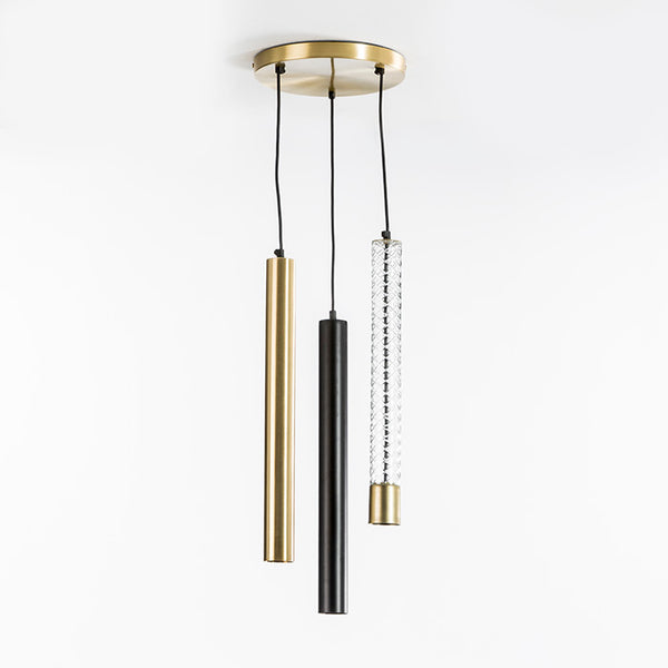 Llum de sostre 26x5x50/135 cm de vidre, metall bronze i negre (3 tubs)