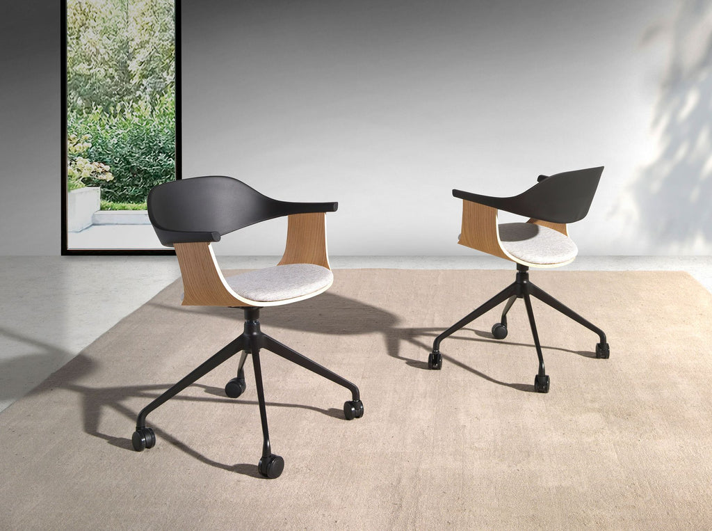 Silla oficina giratoria tela gris claro y pvc negro