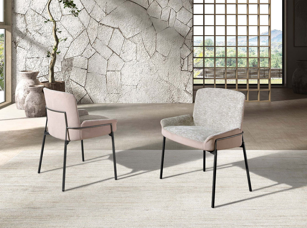 Silla tela gris y terciopelo marrón