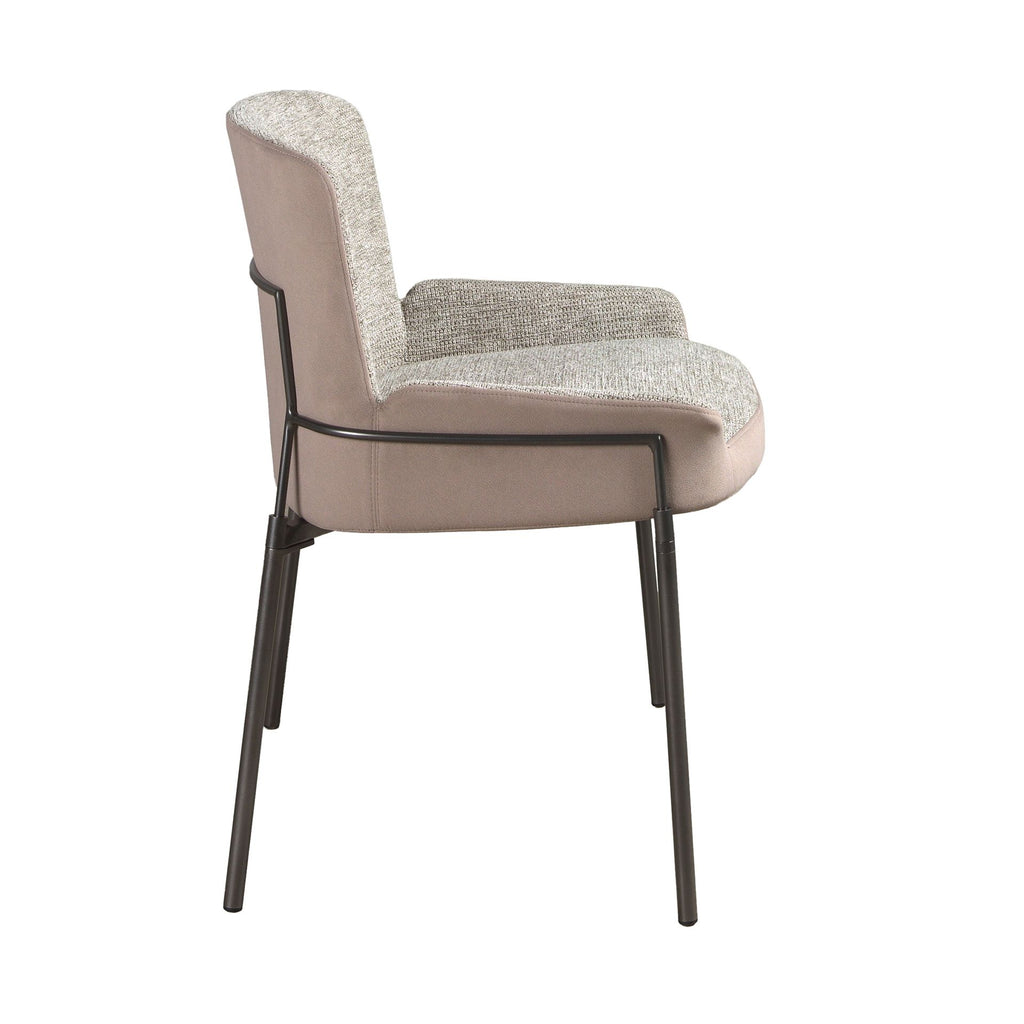 Silla tela gris y terciopelo marrón