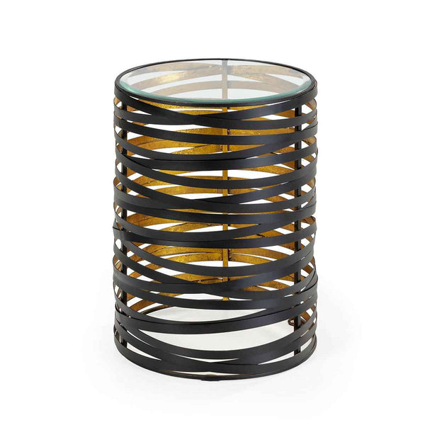 Mesa auxiliar 40x40x56 cm de cristal y metal negro y dorado