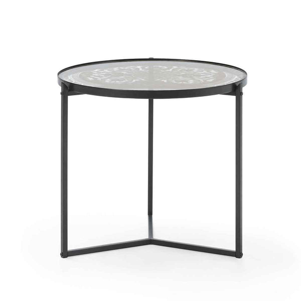 Taula de centre 50x50x42 cm de vidre i metall daurat i negre
