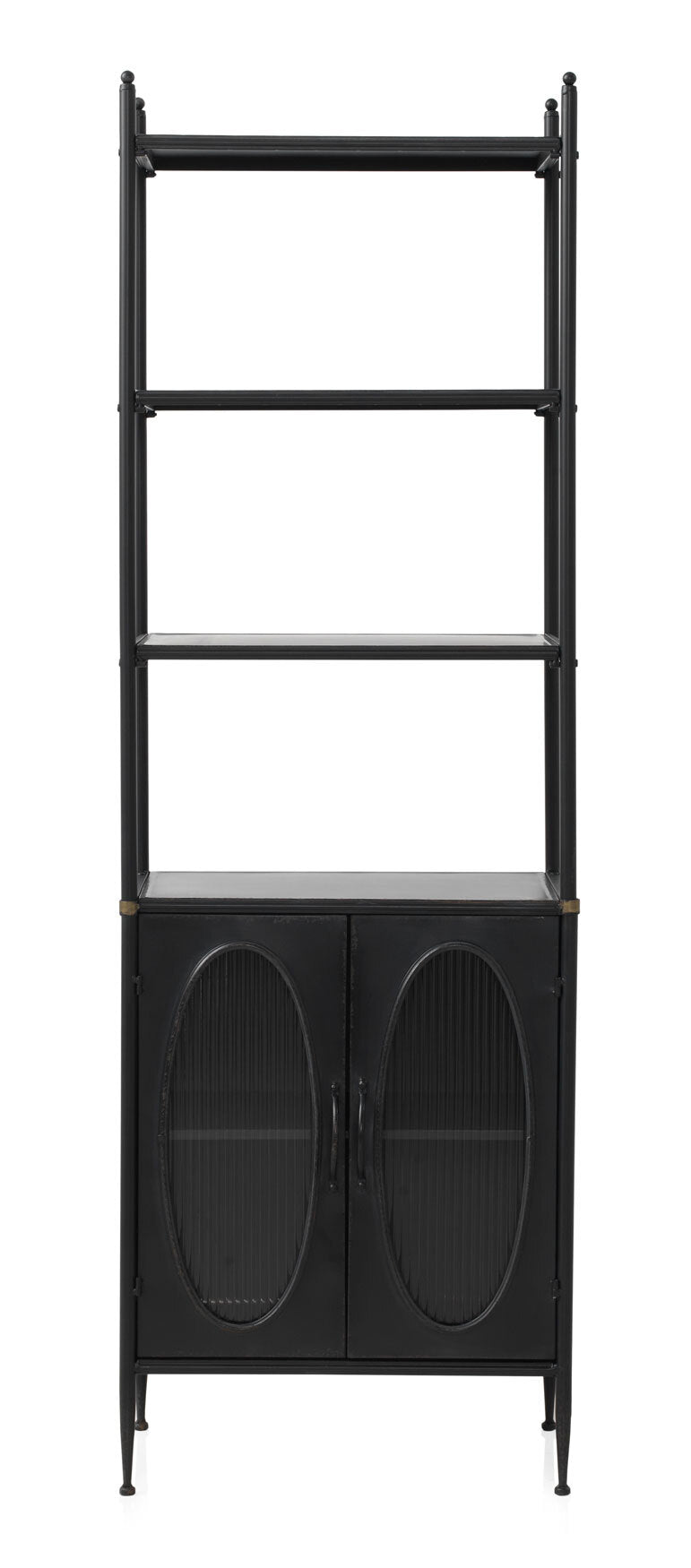 ESTANTERIA CON ESTRUCTURA DE METAL, PUERTAS CON CRISTAL DE FORMA OVAL