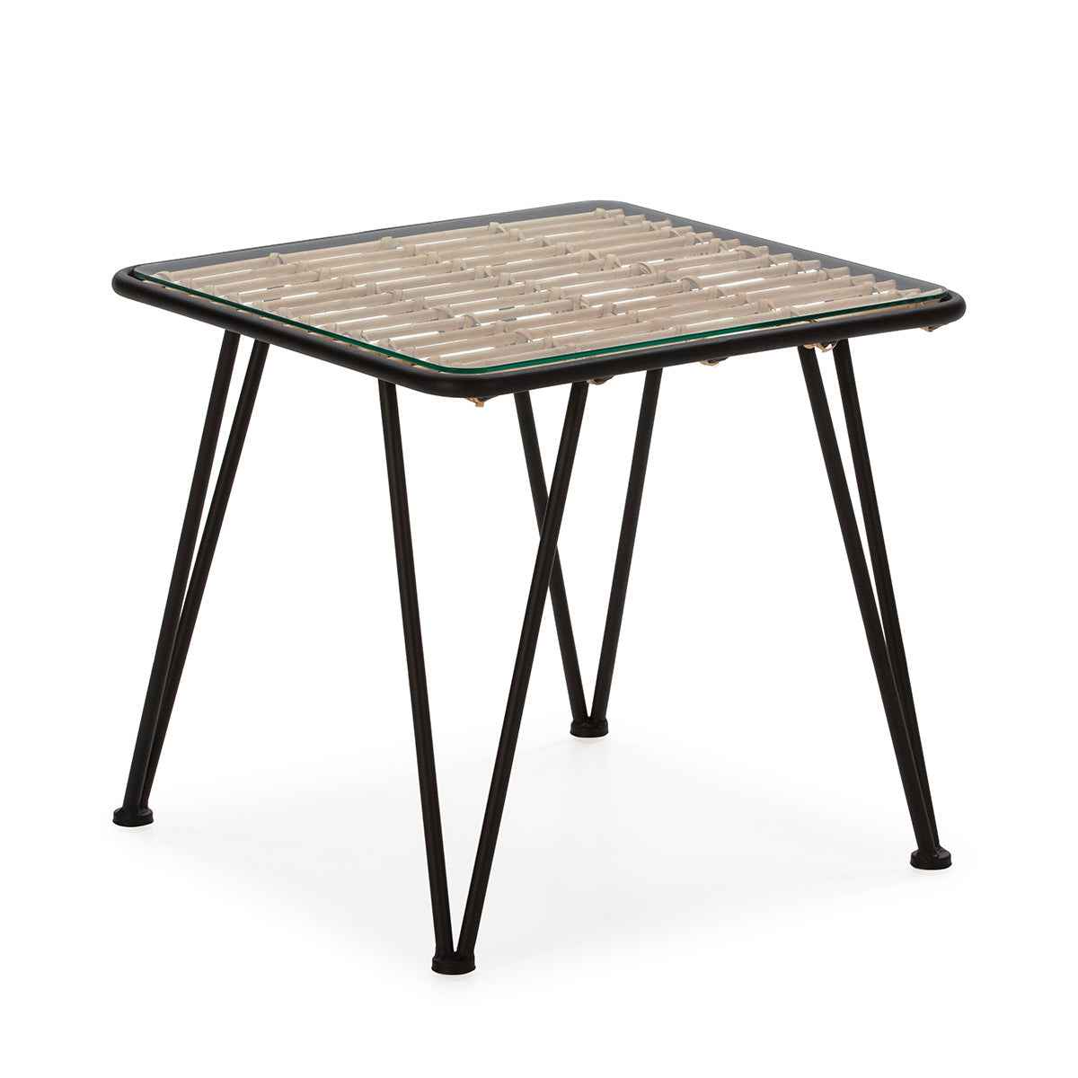 Mesita de Noche 55x40x55 Madera de Cedro/Metal -- Marrón Miel/Negro