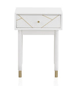 MESITA 1 CAJON LACADA EN BLANCO CON FRONTIS DECORADO EN ORO