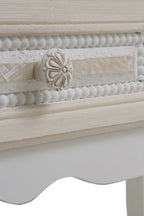 CONSOLA 2 CAJONES MADERA BLANCO SOBRE Y FRONTIS EN CREMA