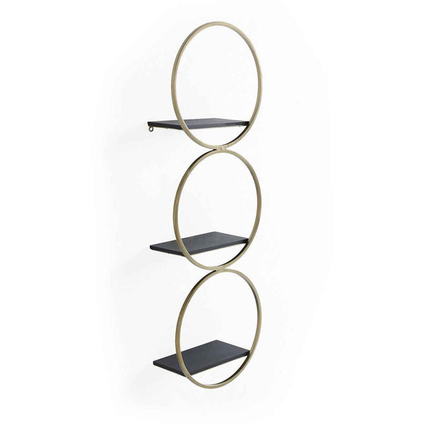 Estantería 33x14x99 cm de madera negra y metal dorado