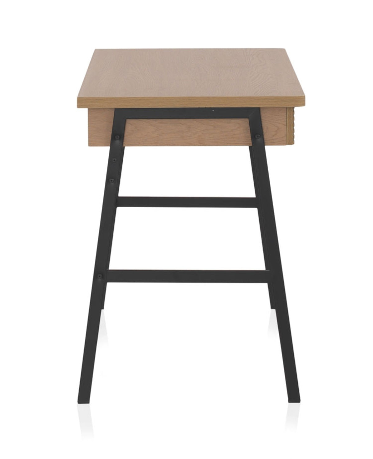 ESCRITORIO CHAPADO EN FRESNO NATURAL CON PIES METALICOS NEGROS