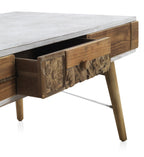 MESA CENTRO BASE BLANCA FRONTIS MADERA RECUPERADA NATURAL