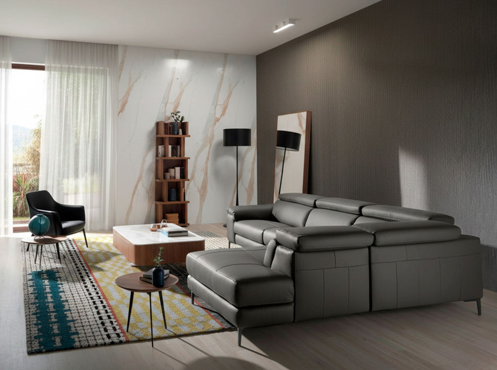 Sofá chaise longue relax derecha piel gris oscuro