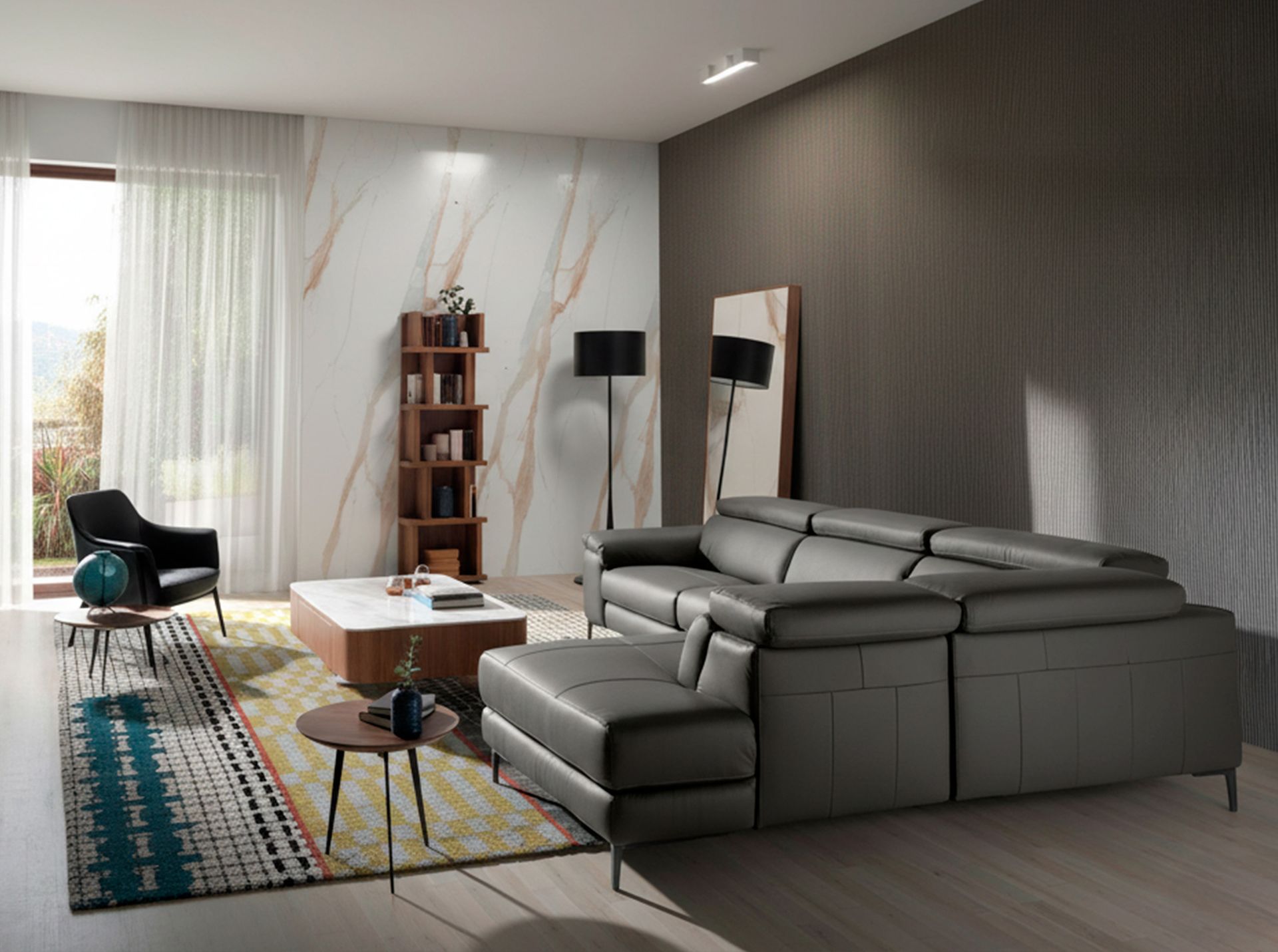 Sofá chaise longue relax derecha piel gris oscuro