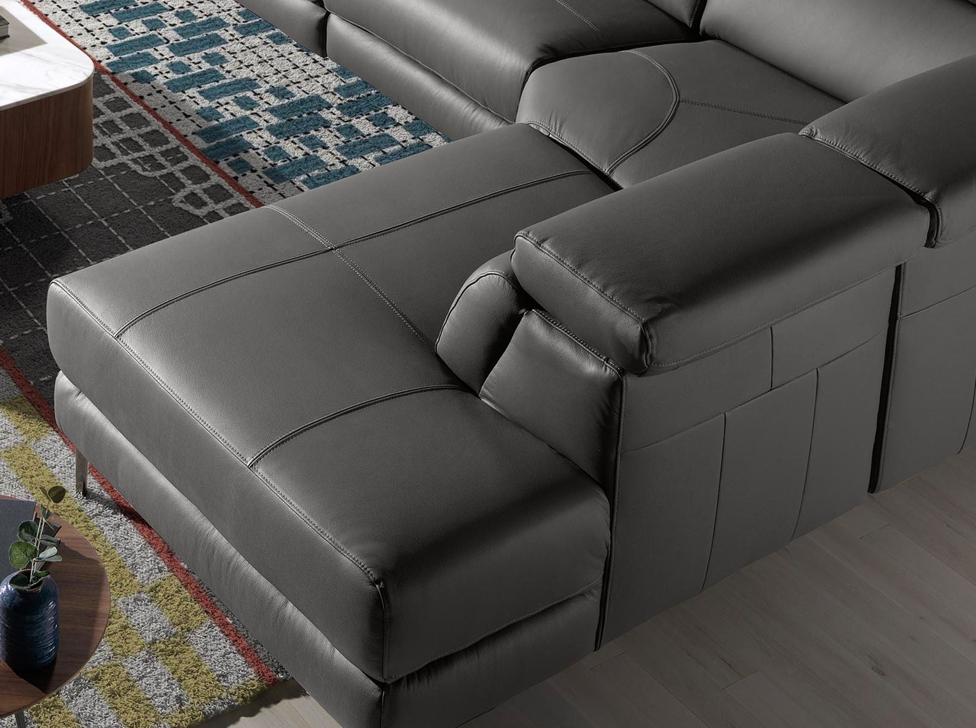 Sofá chaise longue relax derecha piel gris oscuro