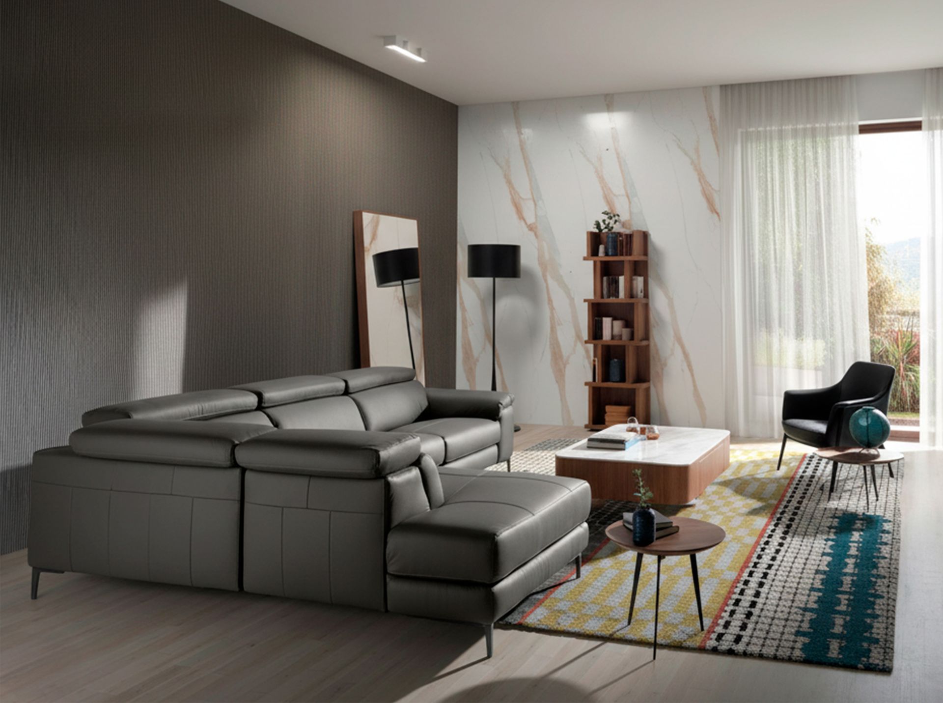 Sofá chaise longue relax derecha piel gris oscuro