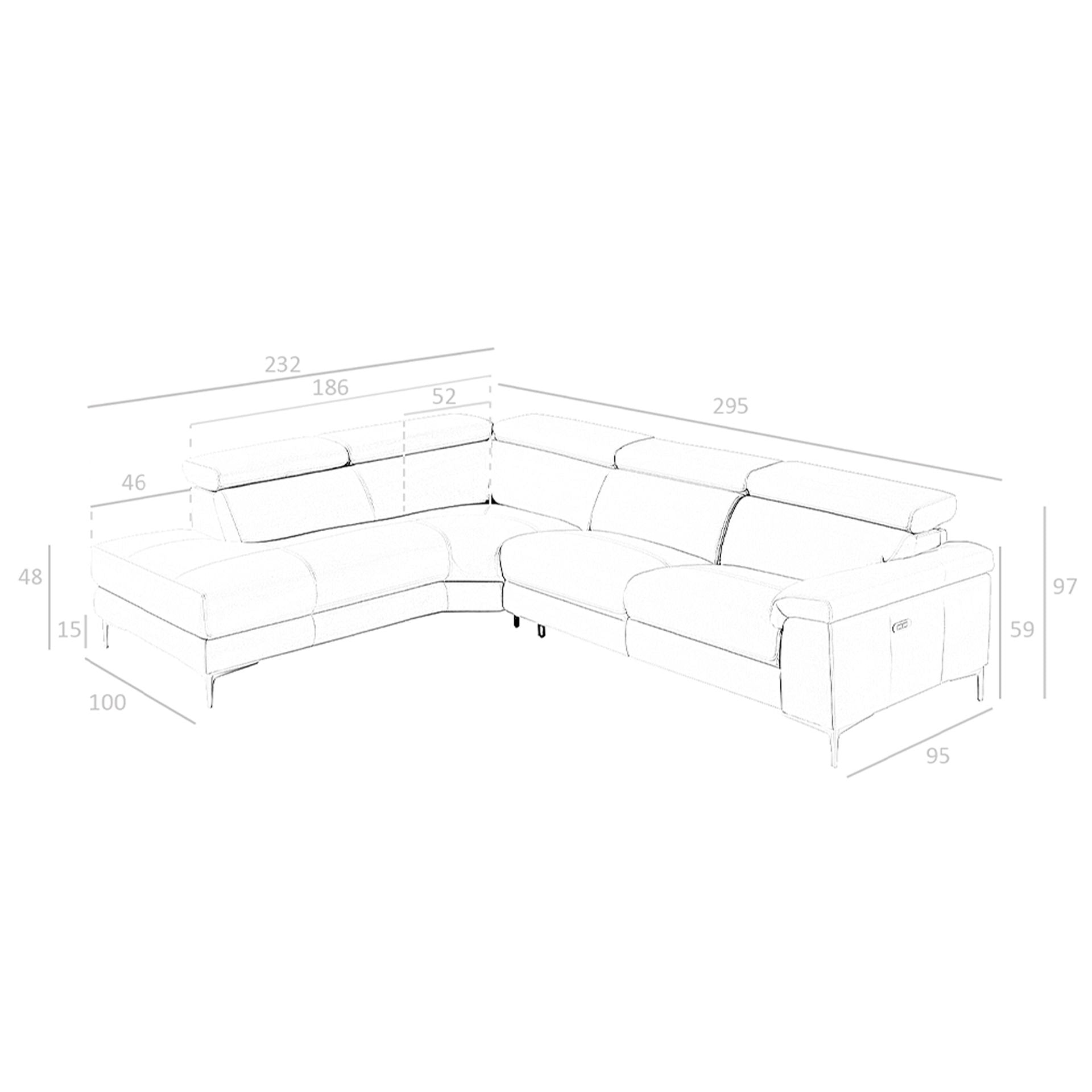 Sofá chaise longue relax derecha piel gris oscuro