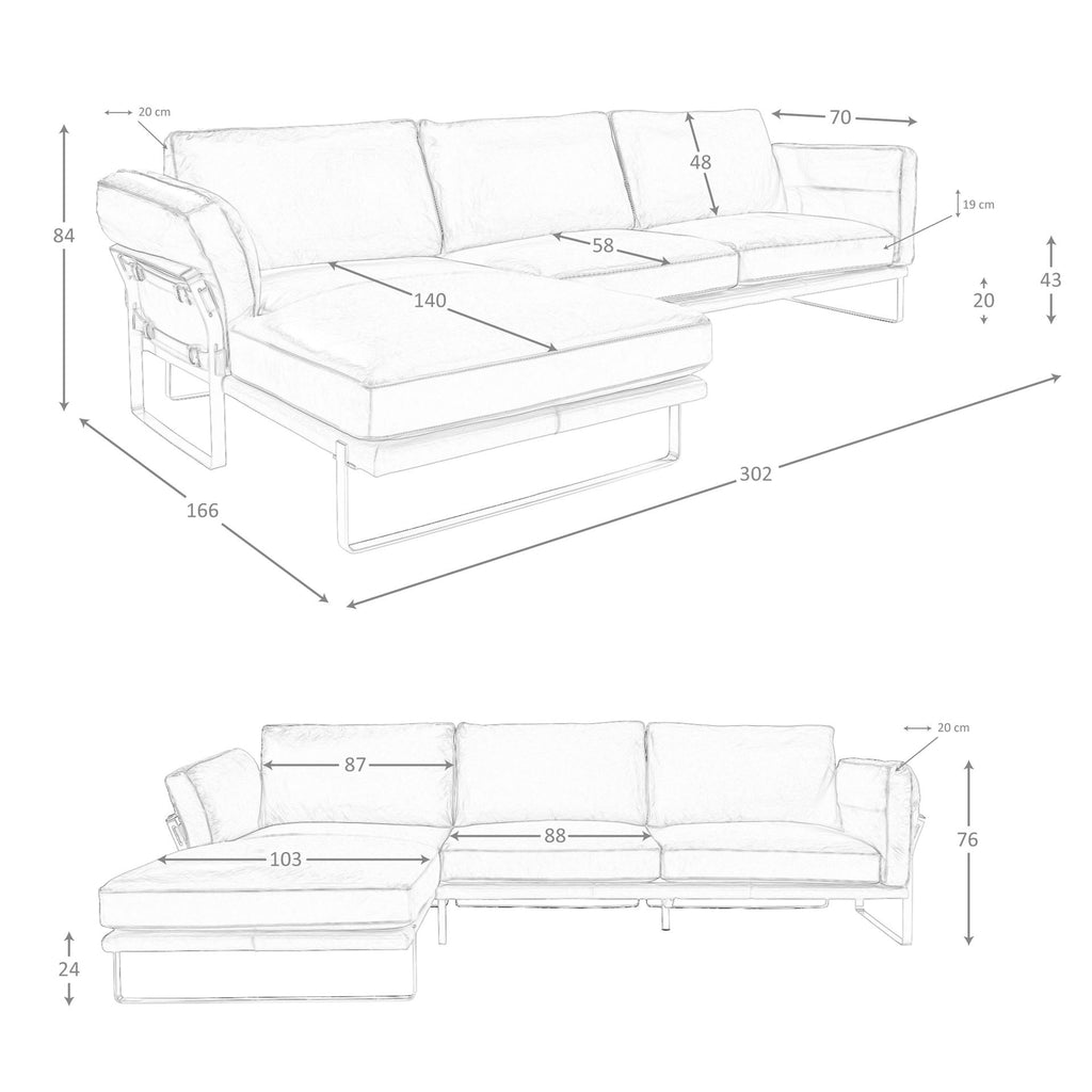 Sofá chaise longue izquierda piel camel