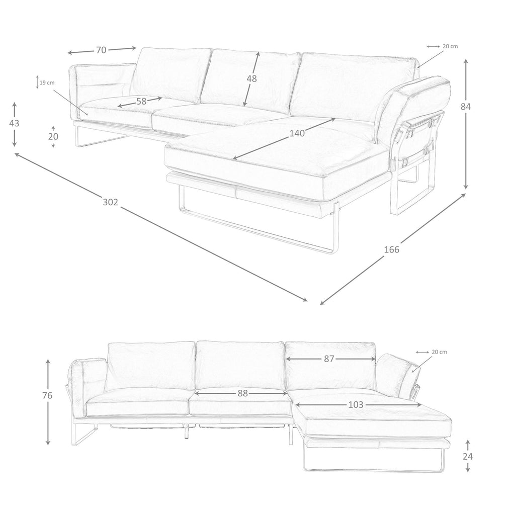 Sofá chaise longue izquierda piel camel