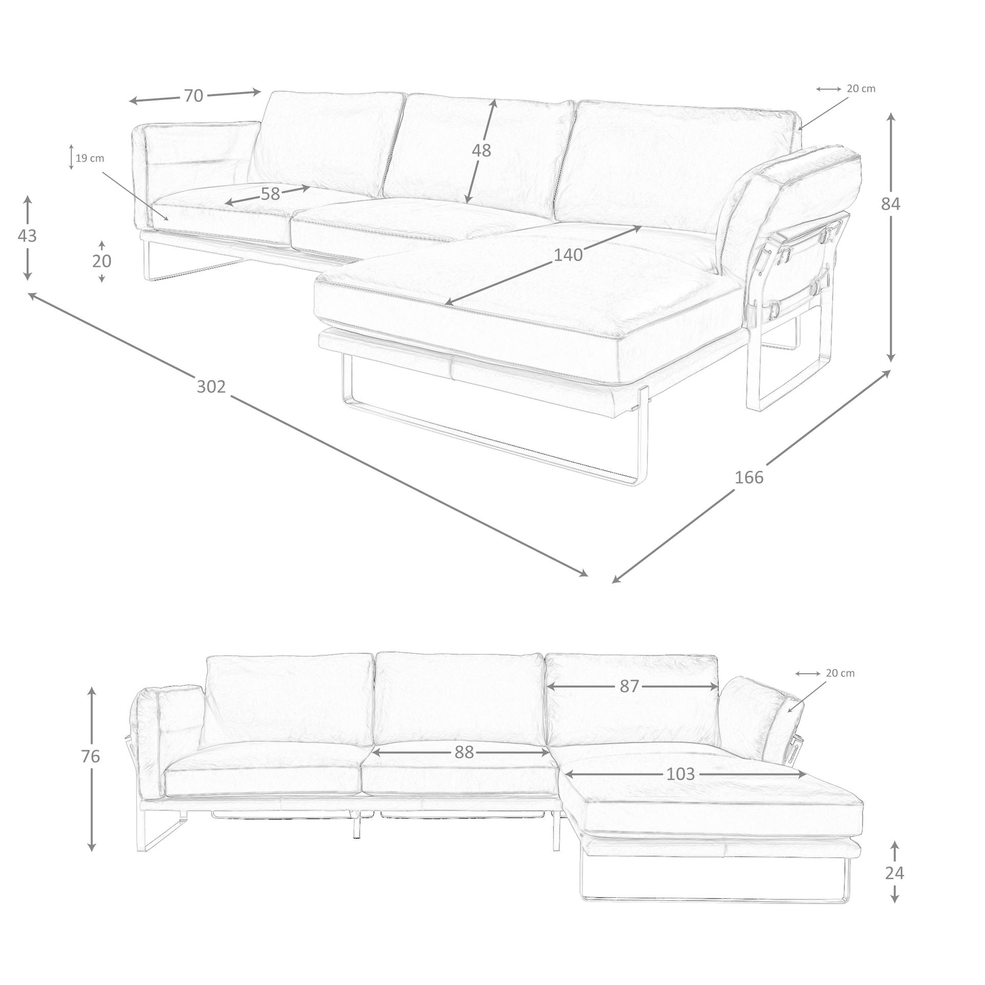 Sofá chaise longue izquierda piel camel
