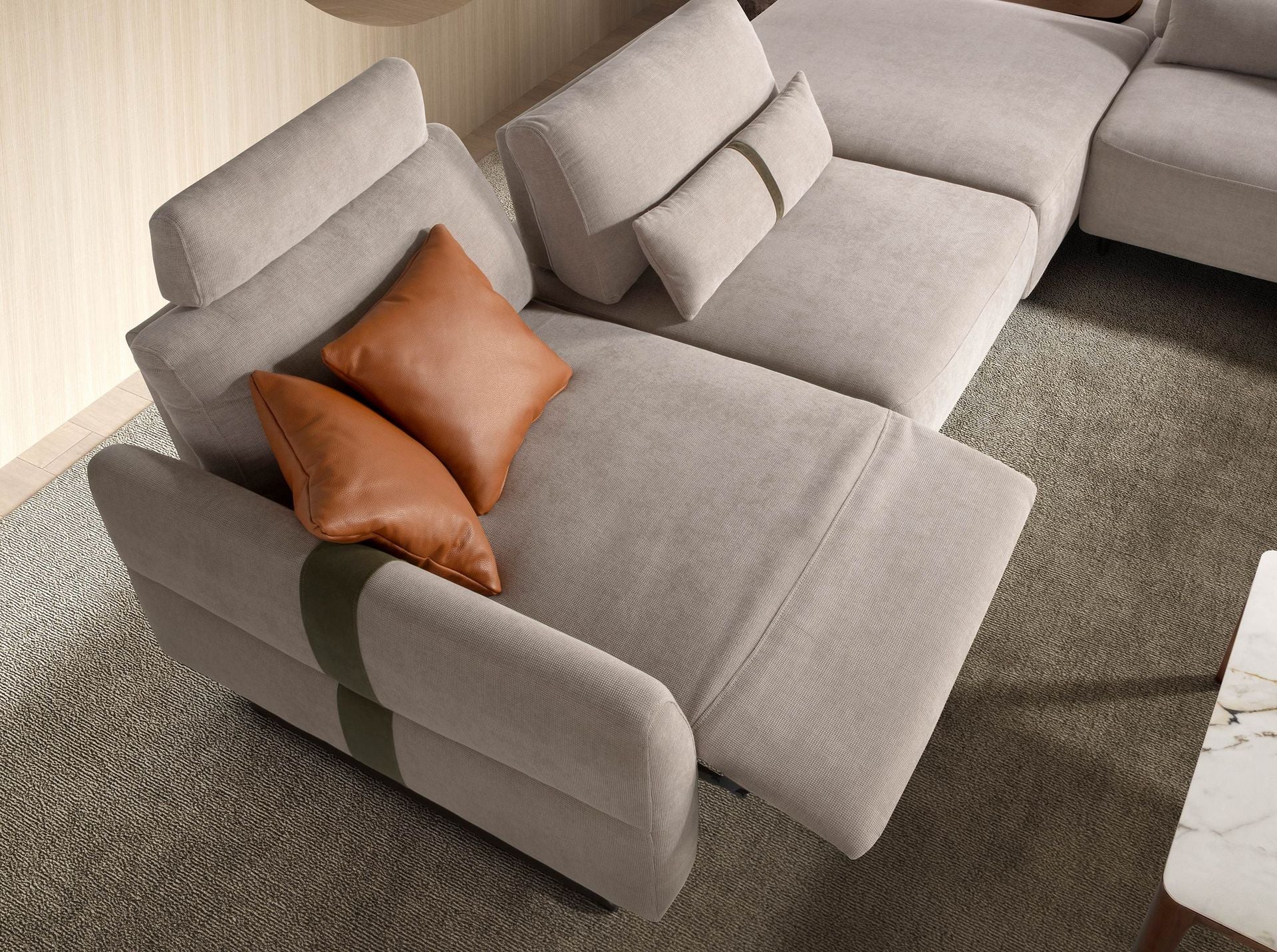 Sofá chaise longue relax modular derecho tela arena