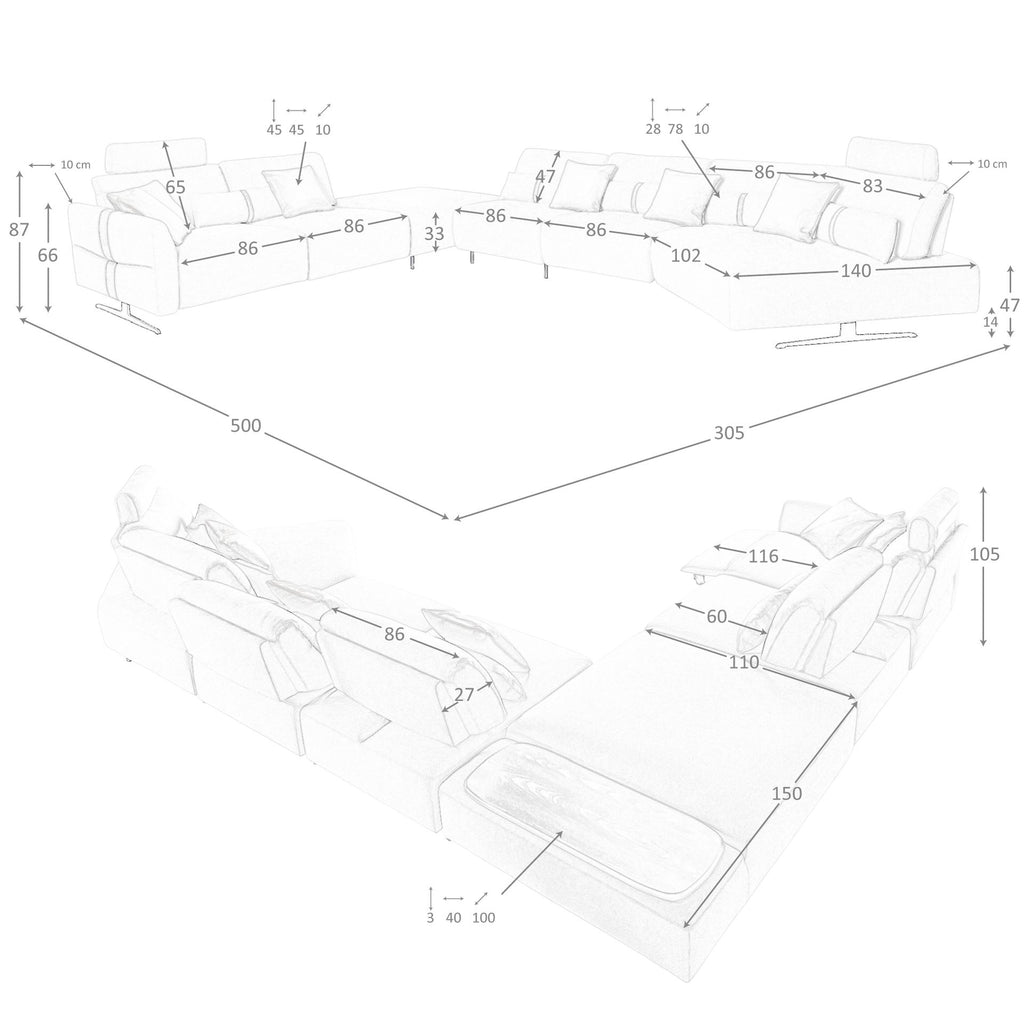 Sofá chaise longue relax modular derecho tela arena