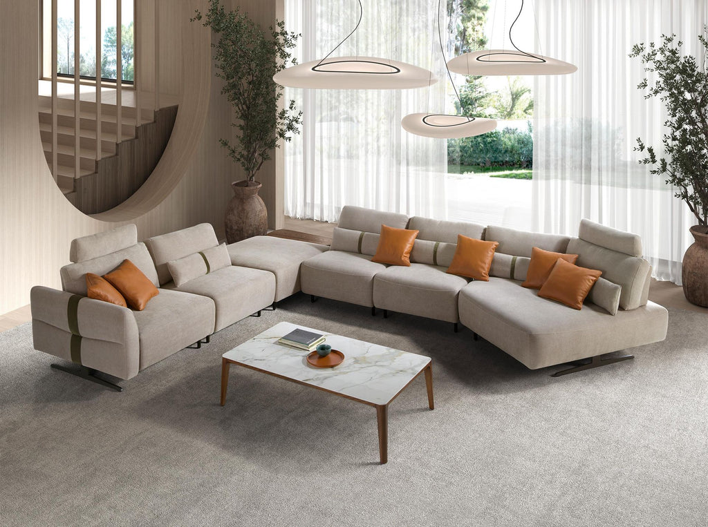 Sofá chaise longue relax modular derecho tela arena