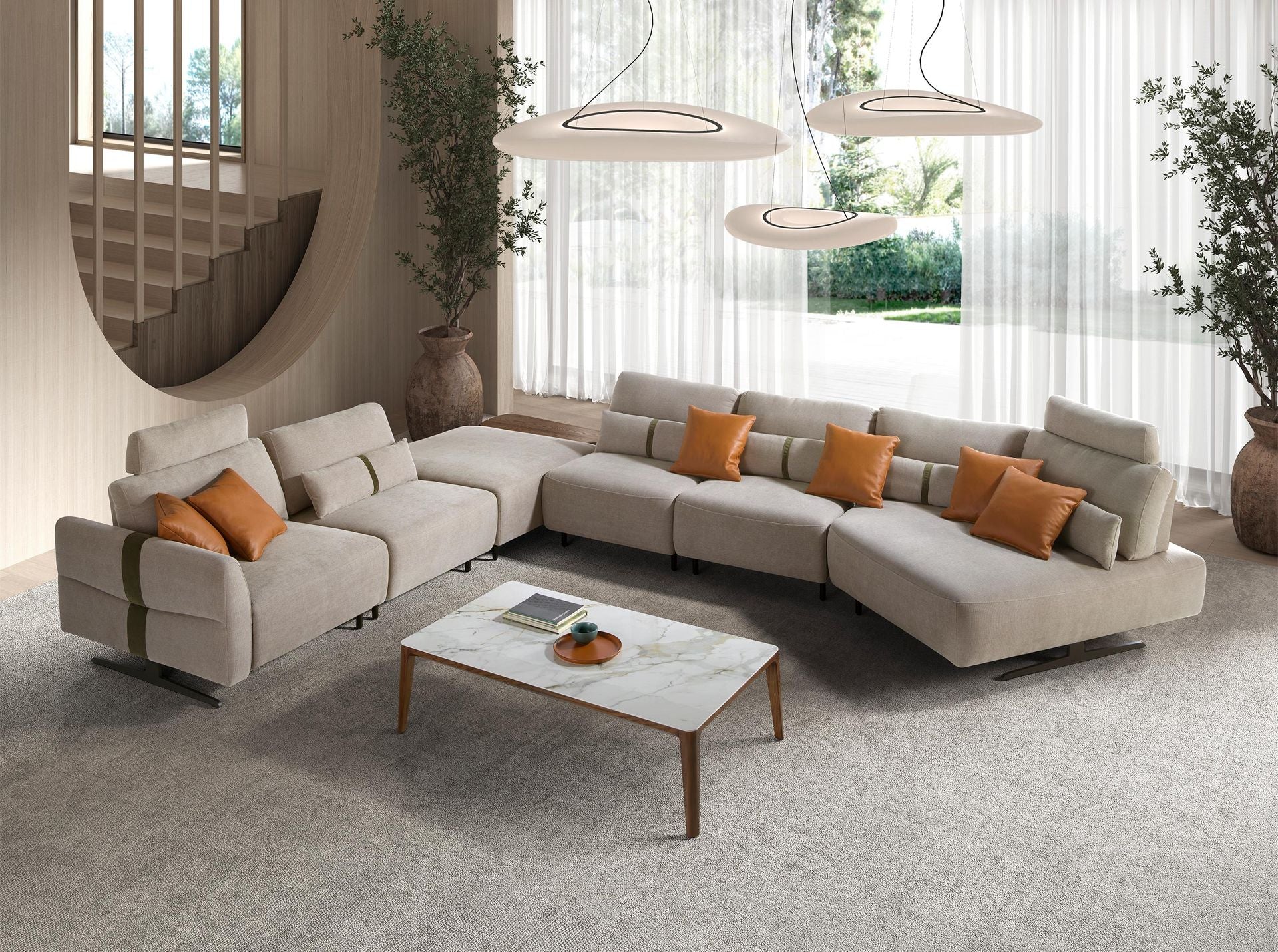 Sofá chaise longue relax modular derecho tela arena